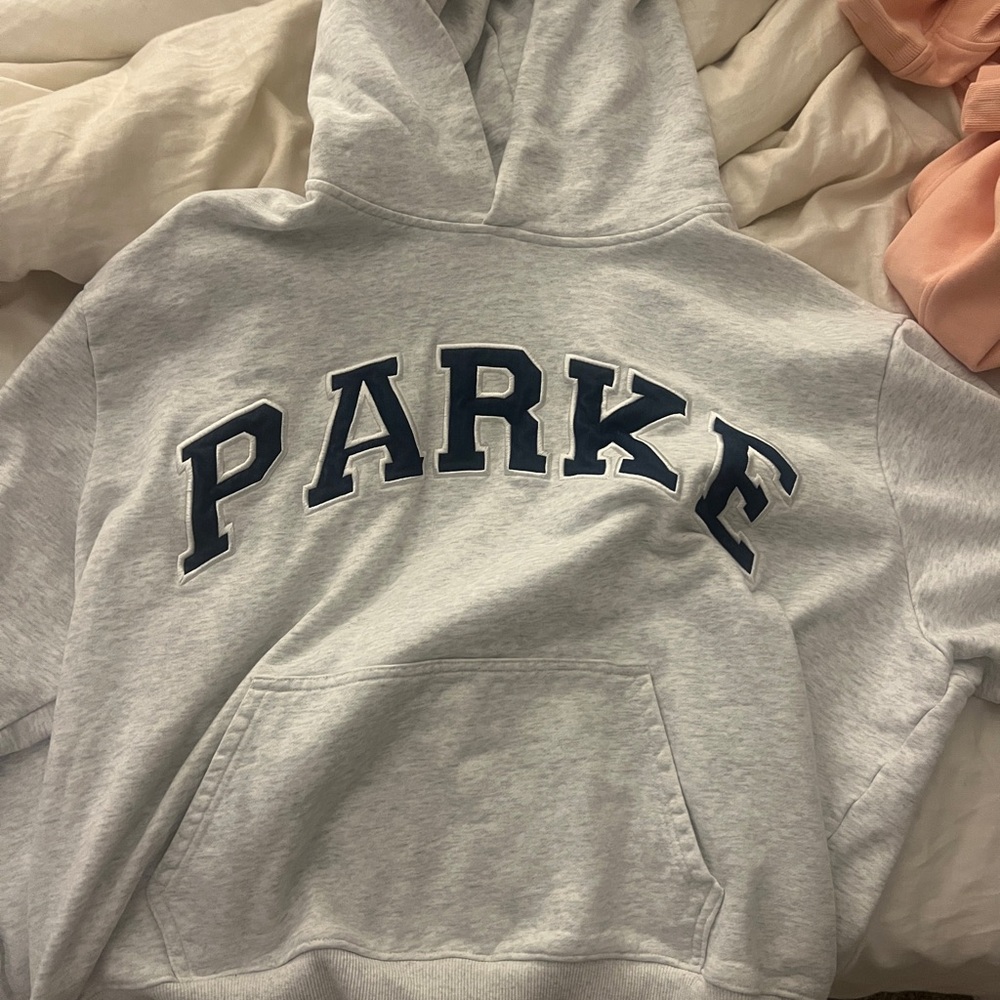 Grey Parke Hoodie with Navy Lettering